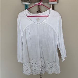 J Crew white linen top with eyelet detail